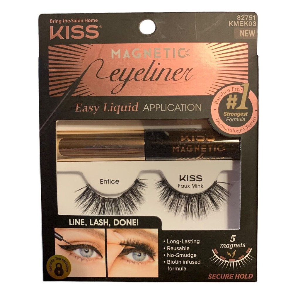 New Kiss Magnetic Liquid Eyeliner & Eyelashes Entice Faux Mink Lash Secure Hold